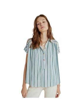 Pilcro & Letterpress Anthropologie Serena Surf Henley short sleeve blouse top